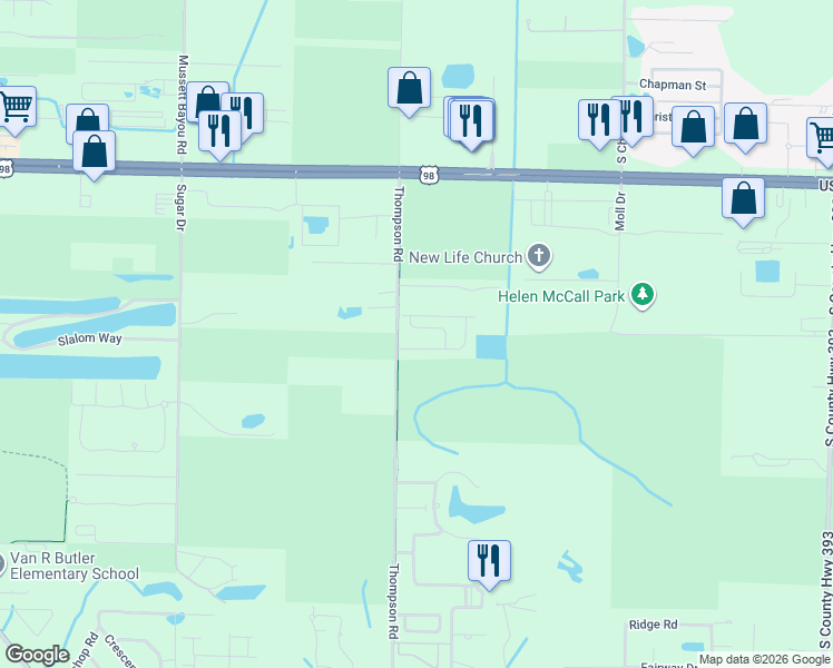map of restaurants, bars, coffee shops, grocery stores, and more near 429 Thompson Road in Santa Rosa Beach