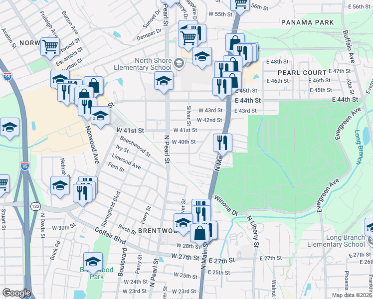 map of restaurants, bars, coffee shops, grocery stores, and more near 225 West 39th Street in Jacksonville