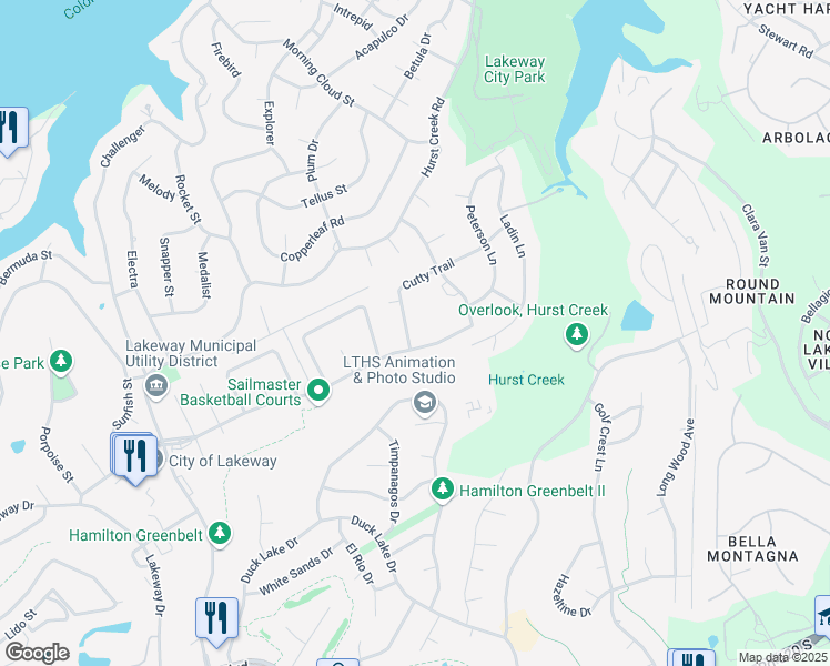 map of restaurants, bars, coffee shops, grocery stores, and more near 502 Cutty Trail in Lakeway