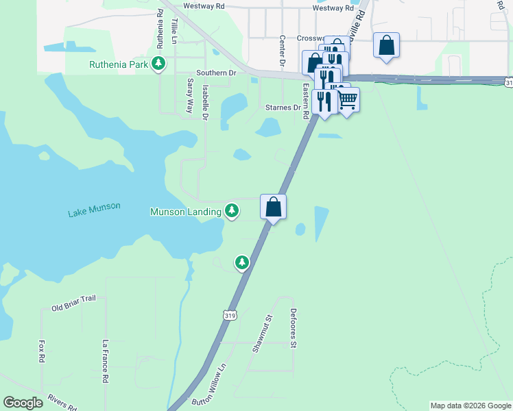 map of restaurants, bars, coffee shops, grocery stores, and more near 5474 Crawfordville Road in Tallahassee