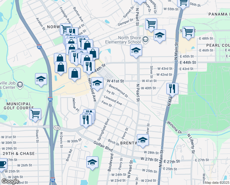 map of restaurants, bars, coffee shops, grocery stores, and more near 623 Ivy Street in Jacksonville