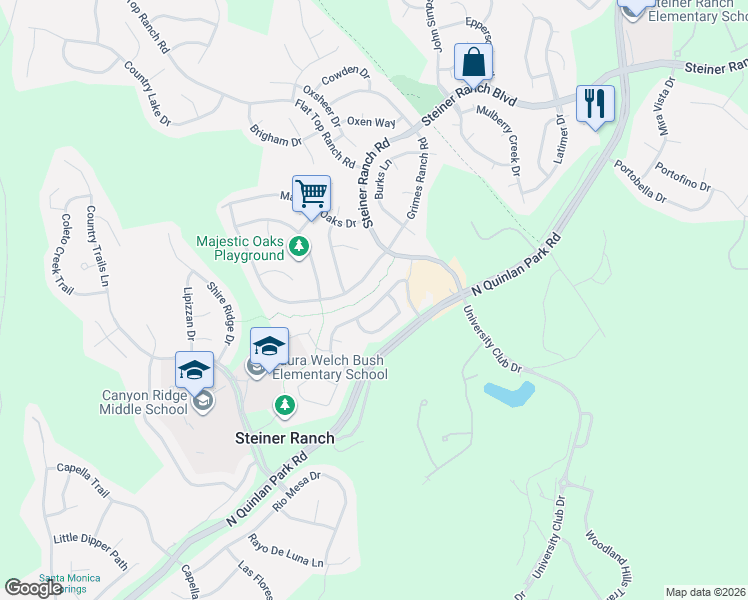 map of restaurants, bars, coffee shops, grocery stores, and more near 12513 Central Park Drive in Austin