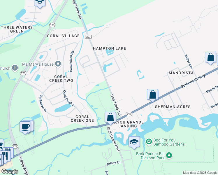 map of restaurants, bars, coffee shops, grocery stores, and more near 2544 Dog Track Road in Pensacola