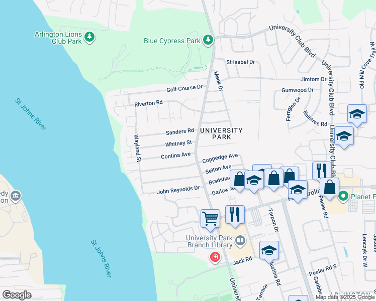 map of restaurants, bars, coffee shops, grocery stores, and more near 5447 Contina Avenue in Jacksonville