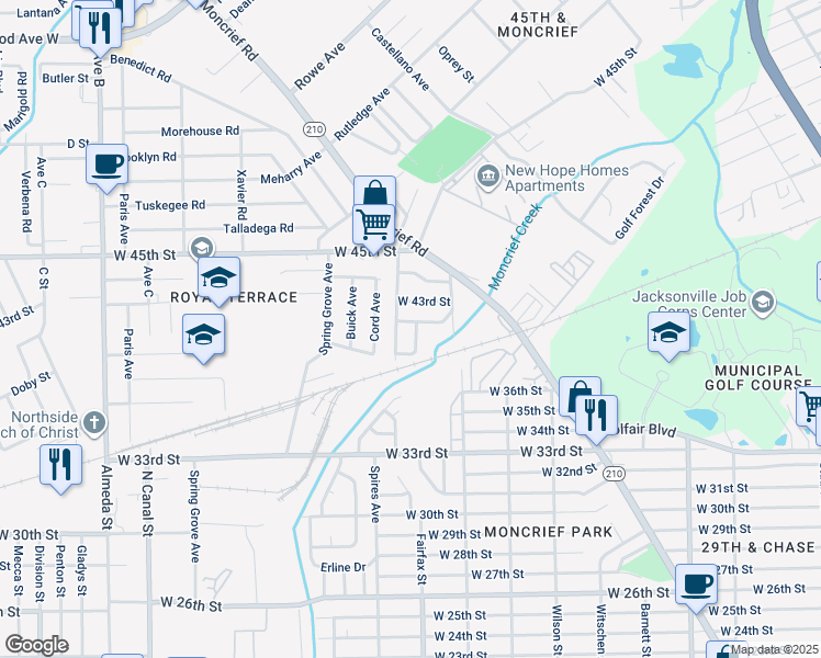 map of restaurants, bars, coffee shops, grocery stores, and more near 5236 Rita Street in Jacksonville