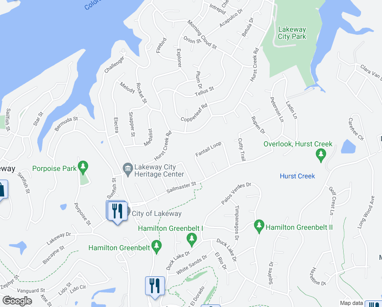 map of restaurants, bars, coffee shops, grocery stores, and more near 351 Fantail Loop in Lakeway