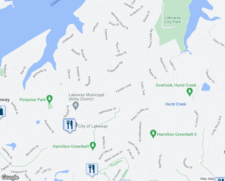 map of restaurants, bars, coffee shops, grocery stores, and more near 351 Fantail Loop in Lakeway