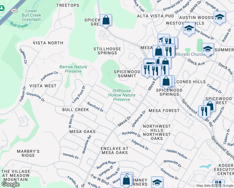 map of restaurants, bars, coffee shops, grocery stores, and more near 4118 Burney Drive in Austin
