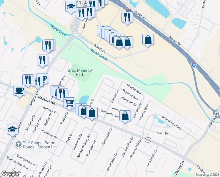 map of restaurants, bars, coffee shops, grocery stores, and more near 13764 Dumaine Avenue in Baton Rouge