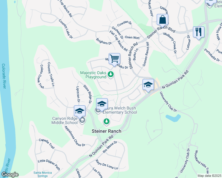 map of restaurants, bars, coffee shops, grocery stores, and more near 2848 Grimes Ranch Road in Austin