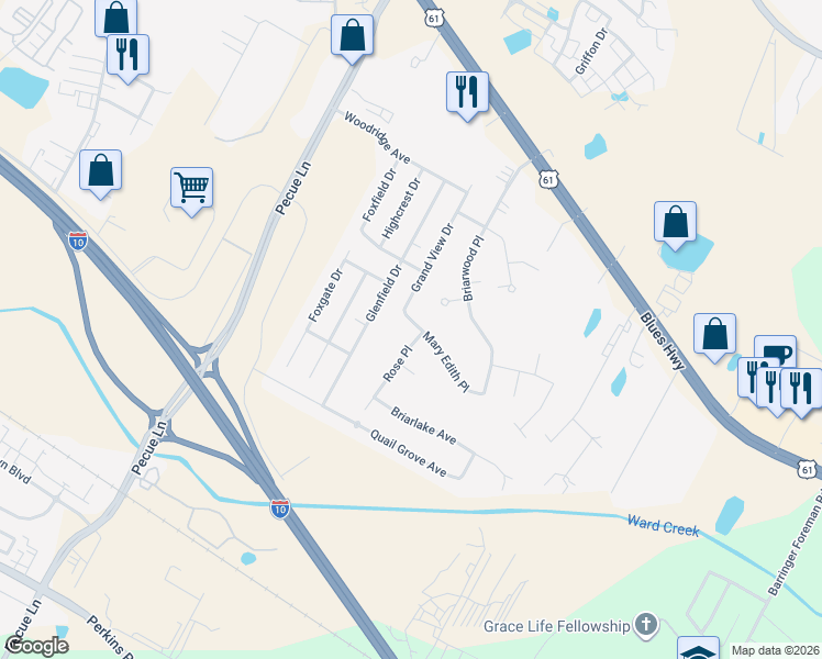map of restaurants, bars, coffee shops, grocery stores, and more near 9112 Rose Pl in Baton Rouge