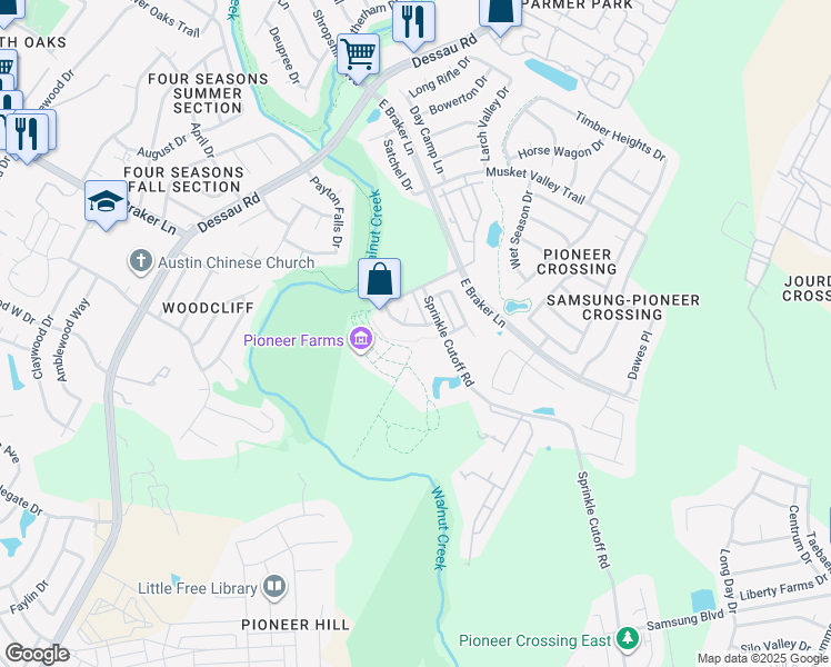 map of restaurants, bars, coffee shops, grocery stores, and more near 11344 Sprinkle Cutoff Road in Austin