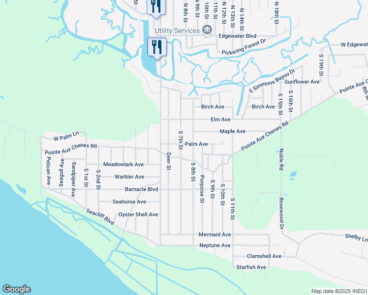 map of restaurants, bars, coffee shops, grocery stores, and more near 1900 South 7th Street in Ocean Springs