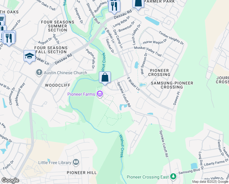 map of restaurants, bars, coffee shops, grocery stores, and more near 11344 Sprinkle Cutoff Road in Austin
