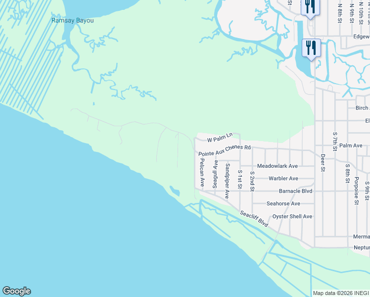 map of restaurants, bars, coffee shops, grocery stores, and more near 9609 Pointe Aux Chenes Road in Ocean Springs