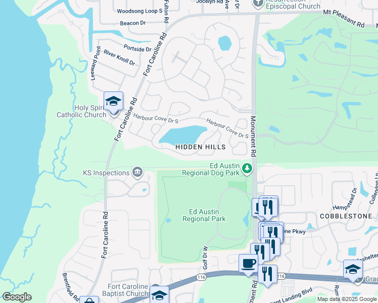map of restaurants, bars, coffee shops, grocery stores, and more near 11959 Arbor Lake Drive in Jacksonville