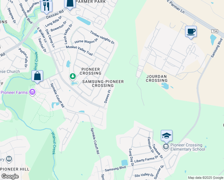 map of restaurants, bars, coffee shops, grocery stores, and more near 11313 Dawes Place in Austin