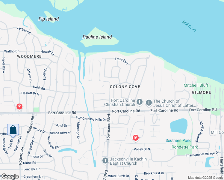 map of restaurants, bars, coffee shops, grocery stores, and more near 3723 Buckskin Trail West in Jacksonville