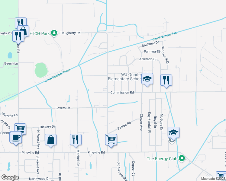 map of restaurants, bars, coffee shops, grocery stores, and more near 20041 Commission Road in Long Beach