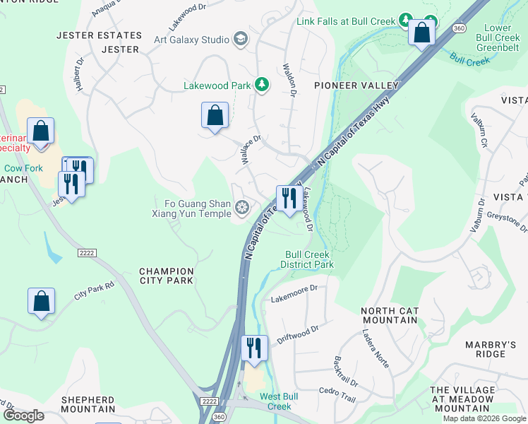 map of restaurants, bars, coffee shops, grocery stores, and more near 6804 N Capital of Texas Hwy in Austin