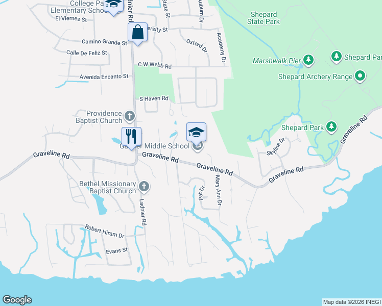 map of restaurants, bars, coffee shops, grocery stores, and more near 1930-2098 Graveline Rd in Gautier