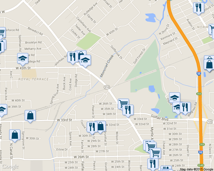 map of restaurants, bars, coffee shops, grocery stores, and more near 4813 Moncrief Road in Jacksonville