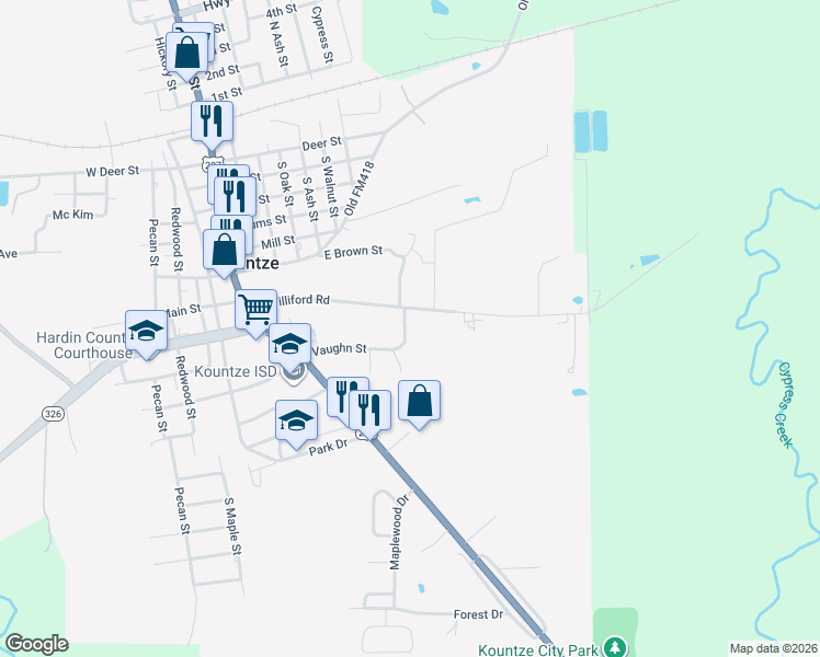 map of restaurants, bars, coffee shops, grocery stores, and more near 850 Vaughn Street in Kountze