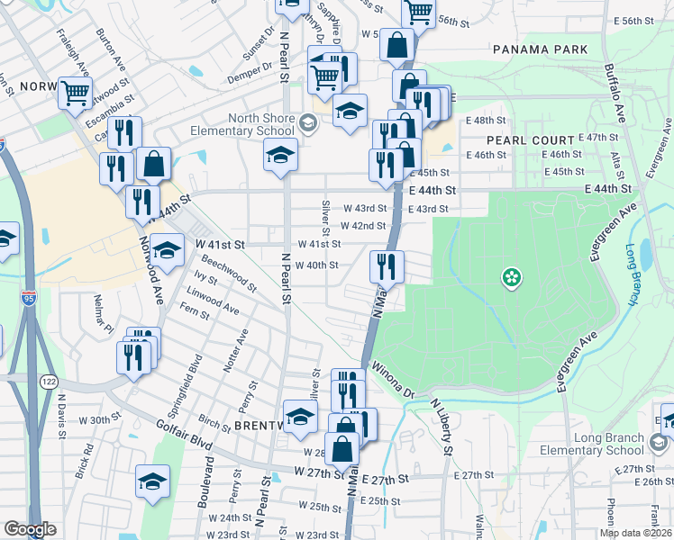 map of restaurants, bars, coffee shops, grocery stores, and more near 156 West 40th Street in Jacksonville