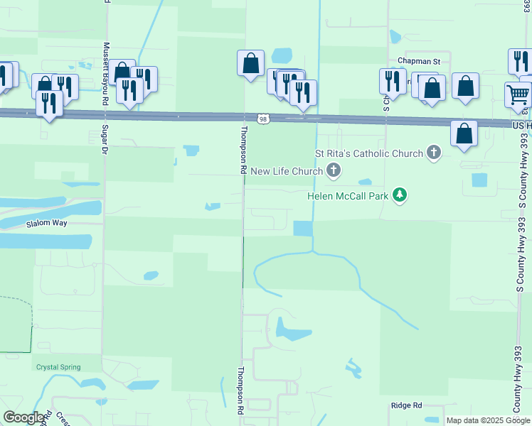 map of restaurants, bars, coffee shops, grocery stores, and more near 329 Thompson Road in Santa Rosa Beach