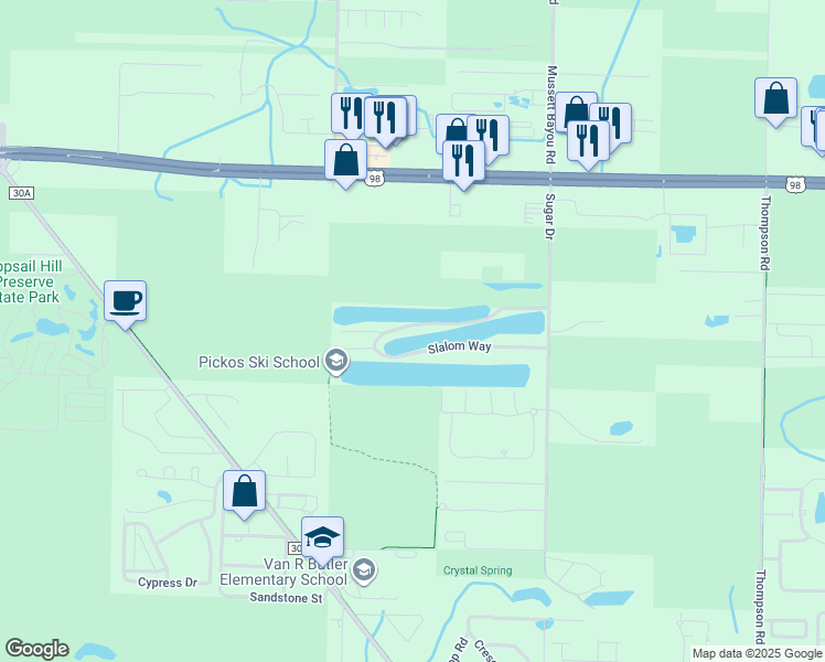 map of restaurants, bars, coffee shops, grocery stores, and more near 504 Slalom Way in Santa Rosa Beach