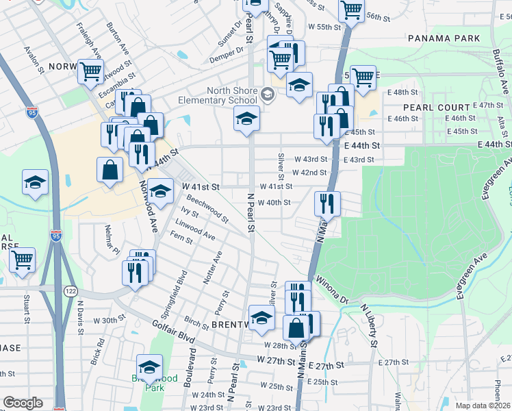map of restaurants, bars, coffee shops, grocery stores, and more near 4931 North Pearl Street in Jacksonville