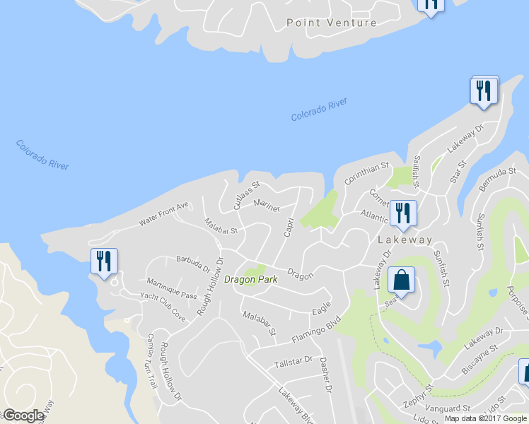 map of restaurants, bars, coffee shops, grocery stores, and more near 712 Mariner in Lakeway