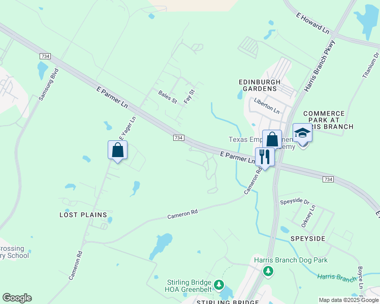 map of restaurants, bars, coffee shops, grocery stores, and more near 5401 East Parmer Lane in Austin
