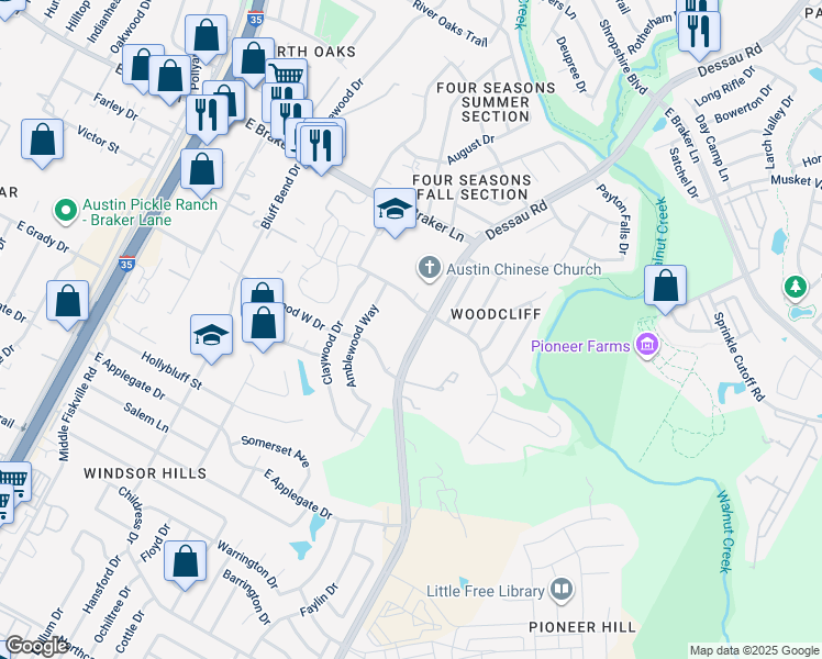 map of restaurants, bars, coffee shops, grocery stores, and more near 11010 Dessau Road in Austin