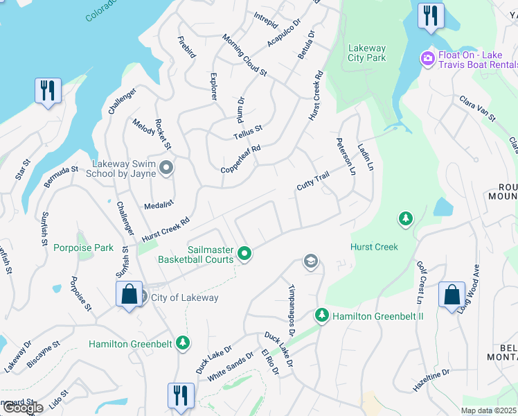 map of restaurants, bars, coffee shops, grocery stores, and more near 371 Fantail Loop in Lakeway