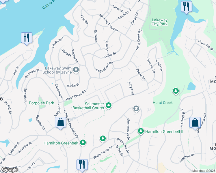 map of restaurants, bars, coffee shops, grocery stores, and more near 351 Fantail Loop in Lakeway