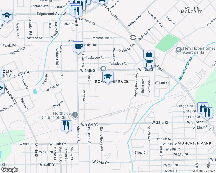 map of restaurants, bars, coffee shops, grocery stores, and more near 2100 West 45th Street in Jacksonville