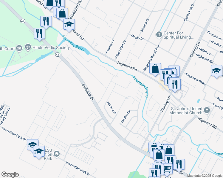 map of restaurants, bars, coffee shops, grocery stores, and more near 8506 Summer Grove Avenue in Baton Rouge