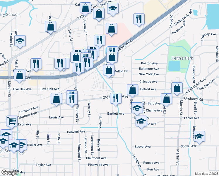 map of restaurants, bars, coffee shops, grocery stores, and more near 2087 Old Mobile Avenue in Pascagoula