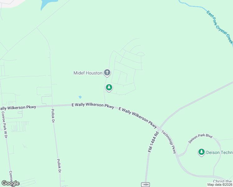 map of restaurants, bars, coffee shops, grocery stores, and more near East Wally Wilkerson Parkway in Conroe