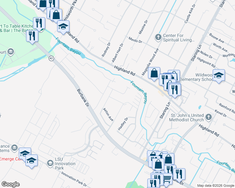 map of restaurants, bars, coffee shops, grocery stores, and more near 8639 Summer Grove Avenue in Baton Rouge