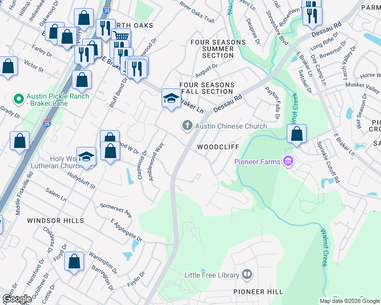 map of restaurants, bars, coffee shops, grocery stores, and more near 11010 Dessau Road in Austin