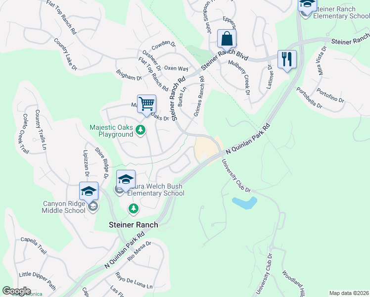 map of restaurants, bars, coffee shops, grocery stores, and more near 3013 Centennial Olympic Park in Austin