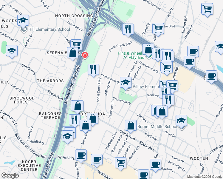 map of restaurants, bars, coffee shops, grocery stores, and more near 8409 Daleview Drive in Austin