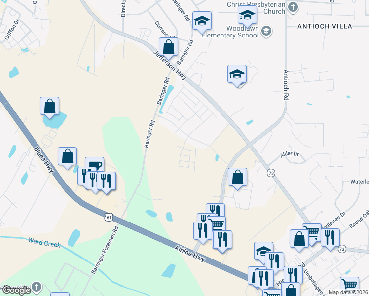 map of restaurants, bars, coffee shops, grocery stores, and more near 15725 Long Farm Road in Baton Rouge