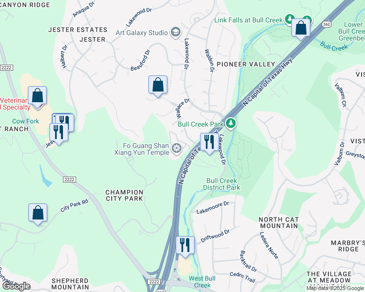map of restaurants, bars, coffee shops, grocery stores, and more near 6720 North Capital of Texas Highway in Austin