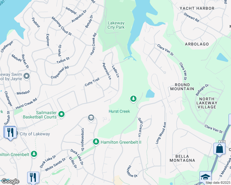 map of restaurants, bars, coffee shops, grocery stores, and more near 512 Ladin Lane in Lakeway