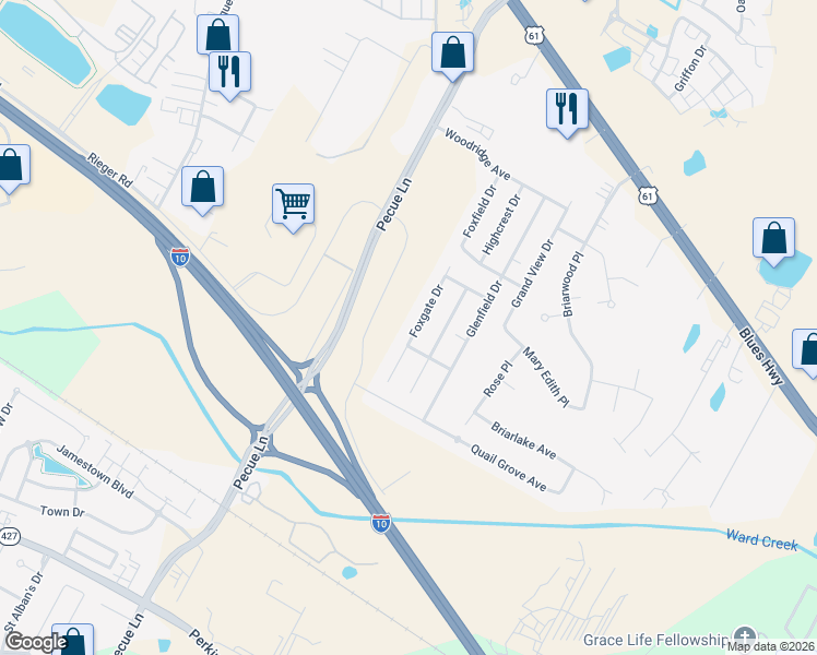 map of restaurants, bars, coffee shops, grocery stores, and more near 8926 Foxgate Drive in Baton Rouge