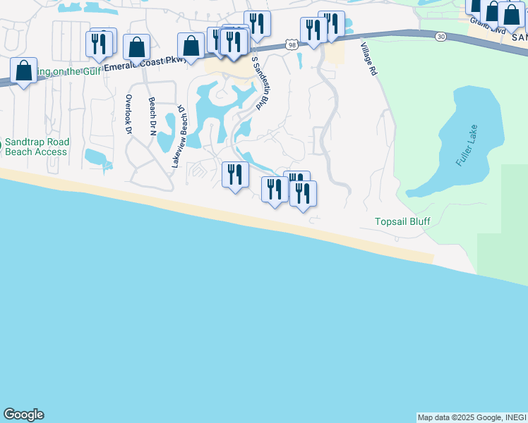 map of restaurants, bars, coffee shops, grocery stores, and more near 4209 Beachside 2 in Destin