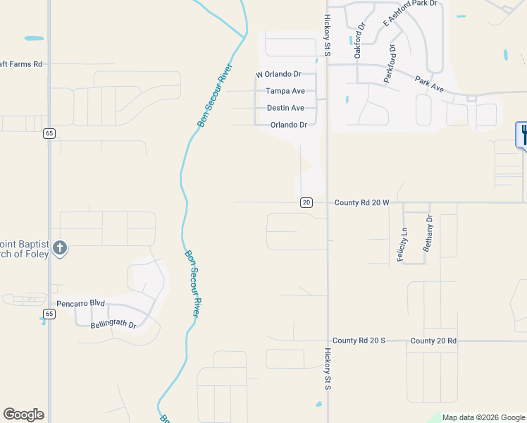 map of restaurants, bars, coffee shops, grocery stores, and more near 1069 Stella Rd in Foley